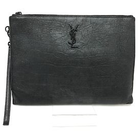 Saint Laurent Leather Second Bag with Wristlet Black