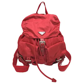 Prada Plate Double Pocket Backpack Red