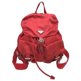 Mochila Prada Plate de doble bolsillo Roja