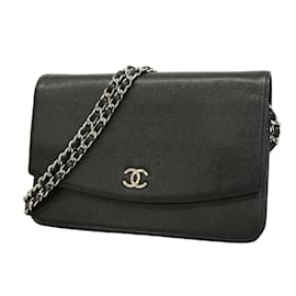 Chanel-Chanel Black Caviar Leather Shoulder Wallet-Black