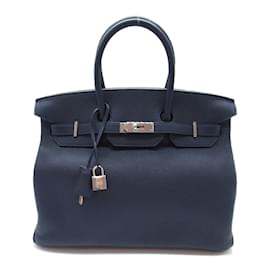 Hermès-Hermès Birkin 35 Bleu Nuit Handtasche-Blau,Marineblau