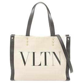 Valentino Garavani-Valentino Garavani VLTN Rockstud Tote Bag-Black,Cream