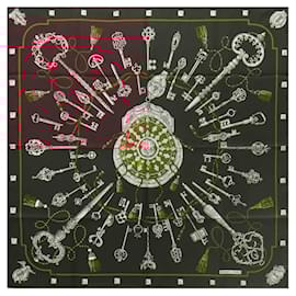 Hermès-Hermes Carre 90 Scarf Muffler Les Cles Key Pattern-Brown,Red