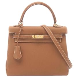 Hermès-Hermes Kelly 25 Handbag in Brown Togo Leather-Brown