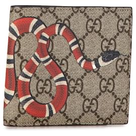 Gucci-Gucci GG Supreme Kingsnake Bi-fold Wallet-Brown,Beige