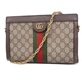 Gucci-Gucci Ophidia 503877 braune Leder Schultertasche-Braun