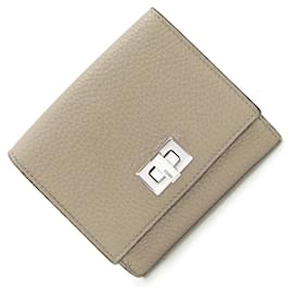 Fendi-Fendi Bi-fold Wallet in Greige Leather-Grey
