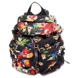Miu Miu Rucksack aus Canvas mit Blumenmuster Schwarz Mehrfarben