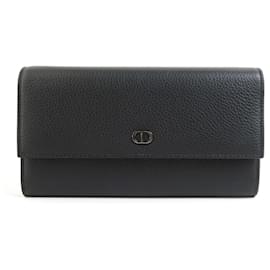 Christian Dior-Christian Dior Black Leather Long Wallet-Black