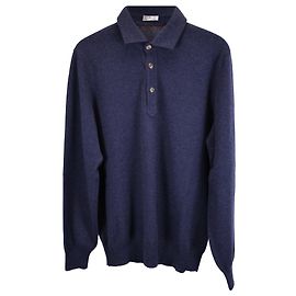 Knopf-Pullover Brunello Cucinelli Solomeo aus marineblauer Wolle Blau Marineblau
