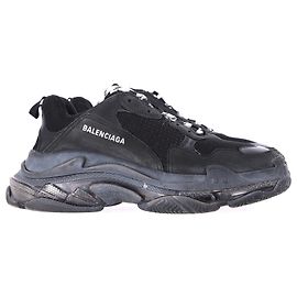 Balenciaga Clear Sole Triple S Sneakers in Black Polyester Black