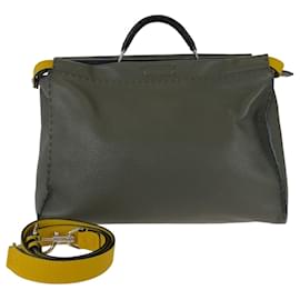 Fendi-Fendi Peekaboo Selleria Leather Briefcase-Grey