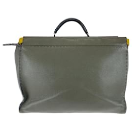 Fendi-Fendi Peekaboo Selleria Leather Briefcase-Grey