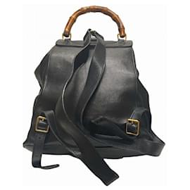 Gucci-Gucci Bamboo 003 Schwarzer Leder-Rucksack-Schwarz