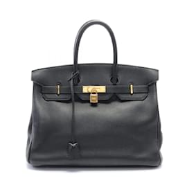 Hermès-Hermes Birkin 35 Handbag in Black Togo Leather-Black