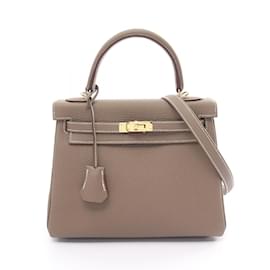 Hermès-Hermes Kelly 25 Handbag in Brown Togo Leather-Brown