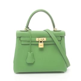 Hermès-Hermes Kelly 25 Vert Yucca Handbag-Green