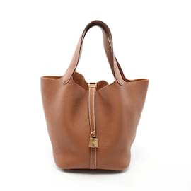 Hermès-Hermes Picotin Lock MM Handbag-Brown,Golden