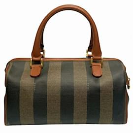 Fendi-Fendi Pequin Boston Lederhandtasche für Frauen-Braun,Schwarz,Khaki