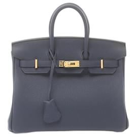 Hermès-Hermes Birkin 25 Handbag in Blue Togo Leather-Blue