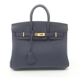 Hermès-Hermes Birkin 25 Handbag in Blue Togo Leather-Blue