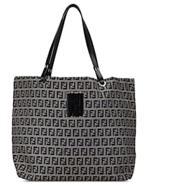 Fendi-Fendi Gray Zucchino Canvas Tote-Brown