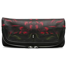 Alexander Mcqueen-Alexander McQueen Black Leather Tulips Print Fold Clutch-Black
