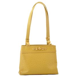 GIANNI Versace Sun Face Vanity Tote Bag Leather Yellow Yellow