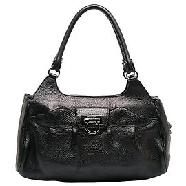 Salvatore Ferragamo Leather Gancini Semi-Shoulder Handbag EE21-A069 Black