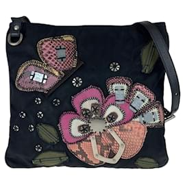 Prada-Prada Nylon Leather Python Tessuto Logo Shoulder Bag-Black
