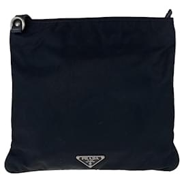 Prada-Prada Nylon Leather Python Tessuto Logo Shoulder Bag-Black