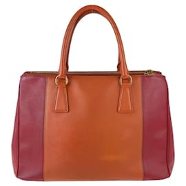 Prada-Prada Saffiano Leather Triangle Logo Tote-Orange