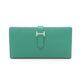 Hermès-Portafoglio lungo bi-fold Hermes Bearn Soufflet Verso-Blu,Verde