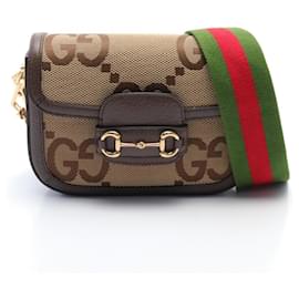 Gucci-Borsa a spalla GUCCI Horsebit 1955 Jumbo GG-Marrone,Beige