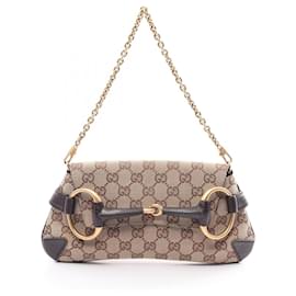 Gucci-Borsa a mano Gucci Horsebit GG in tela-Marrone,Beige