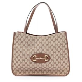 Gucci-Borsa tote in tela GG Horsebit di Gucci-Marrone,Beige