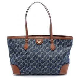 Gucci-Borsa tote media GG in denim Gucci-Marrone,Blu navy