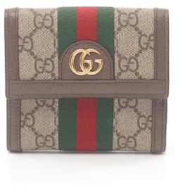 Gucci-Portafoglio a soffietto francese Gucci Ophidia GG-Marrone,Multicolore,Beige