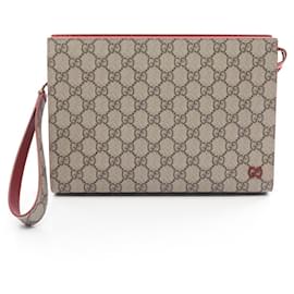 Gucci-Gucci GG Supreme Second Bag Clutch-Beige,Dark red