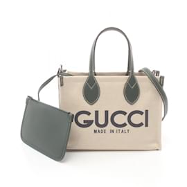 Gucci-Borsa tote in tela e pelle beige e verde Gucci-Beige,Verde