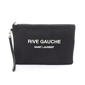 Yves Saint Laurent-Yves Saint Laurent Black Canvas and Leather Clutch Bag-Black