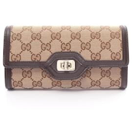 Gucci-Portafoglio lungo bi-fold in tela GG Luce di Gucci-Marrone,Beige