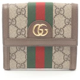 Gucci-Portafoglio a soffietto francese Gucci Ophidia GG Supreme-Marrone,Multicolore,Beige