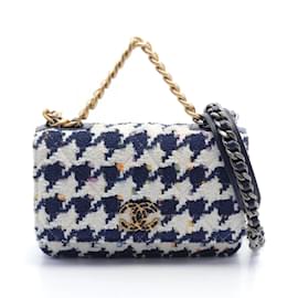 Chanel-Borsa a spalla in pelle multicolore e tessuto peloso Chanel-Bianco,Multicolore,Blu navy