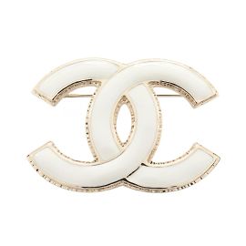 Broche en émail plaqué or Chanel Blanc Doré