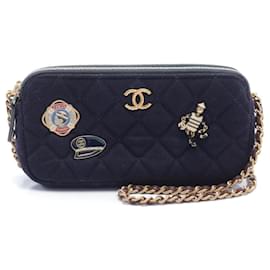 Chanel-Borsa a spalla in lana e pelle multicolore Chanel-Multicolore,Blu navy