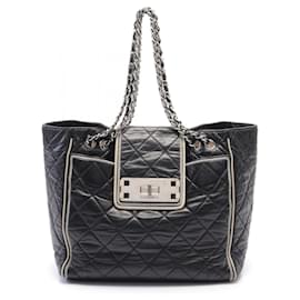 Chanel-Borsa a Spalla Chanel 2.55 East West Matelassé-Nero,Bianco