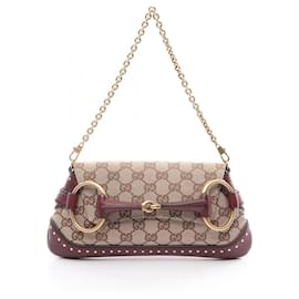 Gucci-Borsa a mano Gucci Horsebit GG in tela-Beige,Bordò