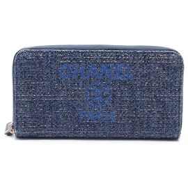Chanel Deauville Round Long Wallet Blue Navy blue