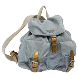 Prada-PRADA Backpack Nylon Light Blue Silver Auth 84646-Silvery,Light blue